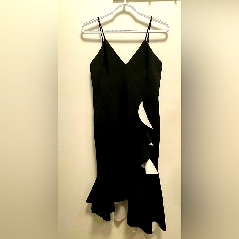 BARDOT Australia Kiki Bonded Ruffle black white midi dress women’s 6 or small.
